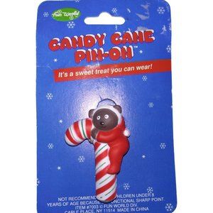 Fun World Candy Cane Pin On Bear Santa Candy Cane Holiday Brooch NEW